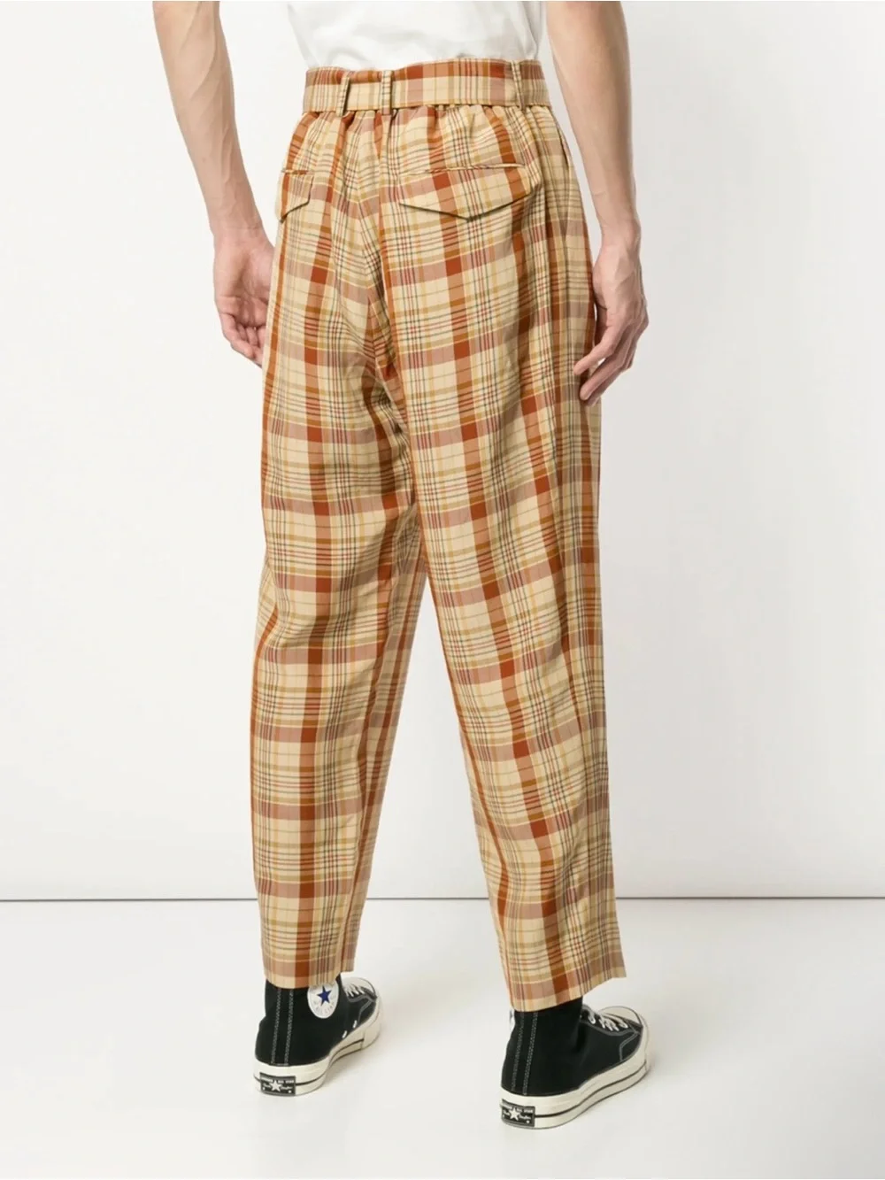 Tomorrowland belted waist trousers Plaid Pleated Pants Adjustable Waist 30 S